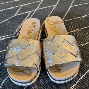 Sam Edelman Adaley Slide Sandals in Gold.